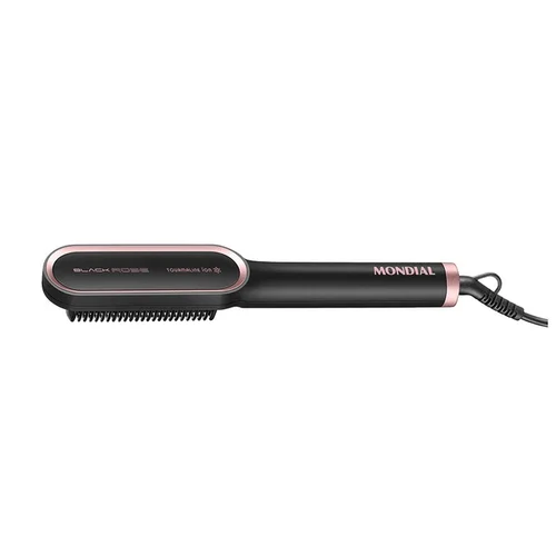 Escova Alisadora Mondial Black Rose EA-07 Bivolt Preto e Rose AP/MT