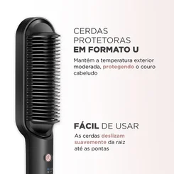 Escova Alisadora Mondial Black Rose EA-07 Bivolt Preto e Rose AP/MT
