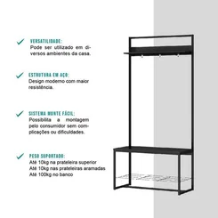 Estante Cabideiro Carraro Tubo e Banco Preto Fosco AP/MT