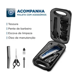 Cortador de Cabelos Mondial Titanium Power CR-09M com Maleta 127V Azul/Prata AP/MT