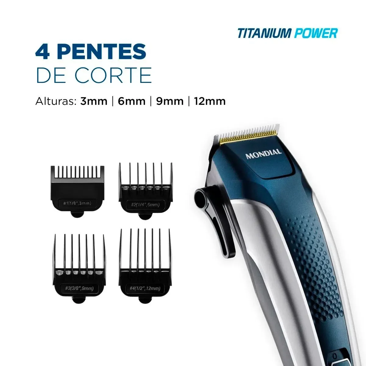 Cortador de Cabelos Mondial Titanium Power CR-09M com Maleta 127V Azul/Prata AP/MT