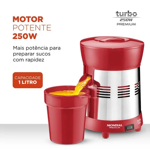 Extrator de Sucos Mondial Turbo Premium E-24 250W Red Vermelho/Inox Bivolt AP/MT