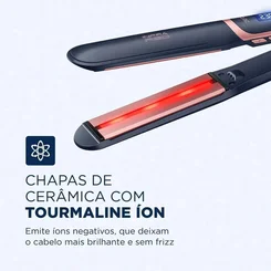 Prancha Alisadora Mondial InfraRed Tourmaline Ceramic P-01-IR Bivolt Azul/Golden Rose AP/MT