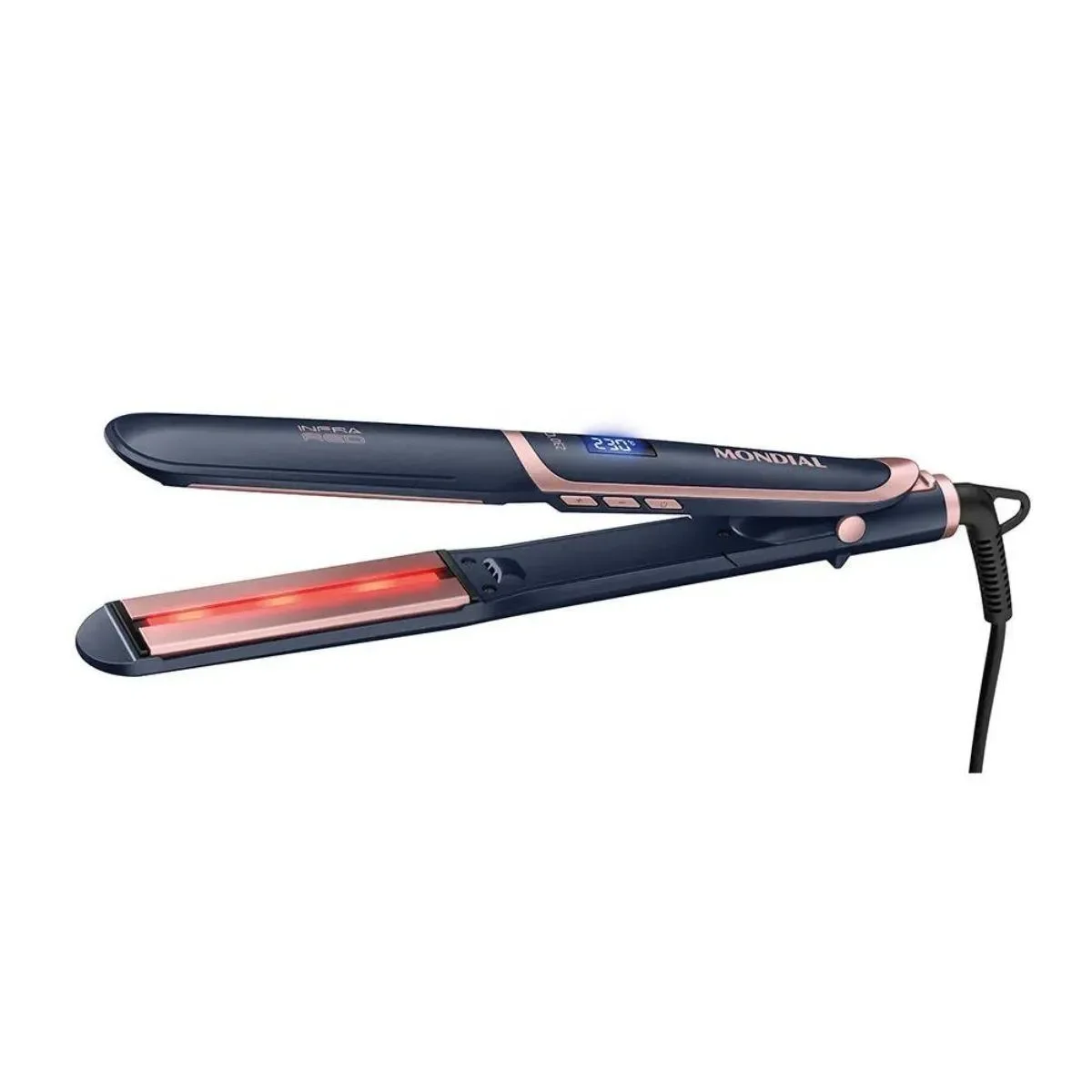 Prancha Alisadora Mondial InfraRed Tourmaline Ceramic P-01-IR Bivolt Azul/Golden Rose AP/MT