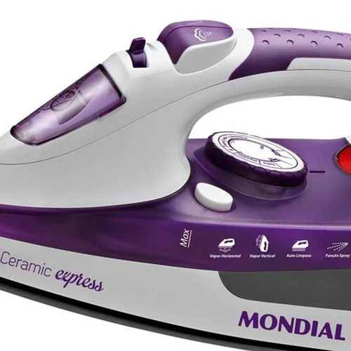 Ferro a Vapor Mondial Ceramic Express F-40 1200W Branco e Roxo 127V AP/MT