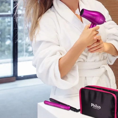 Kit Philco Travel Shine Secador e Prancha de Cabelo Bivolt Rosa - AP / MT