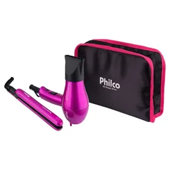Kit Philco Travel Shine Secador e Prancha de Cabelo Bivolt Rosa - AP / MT