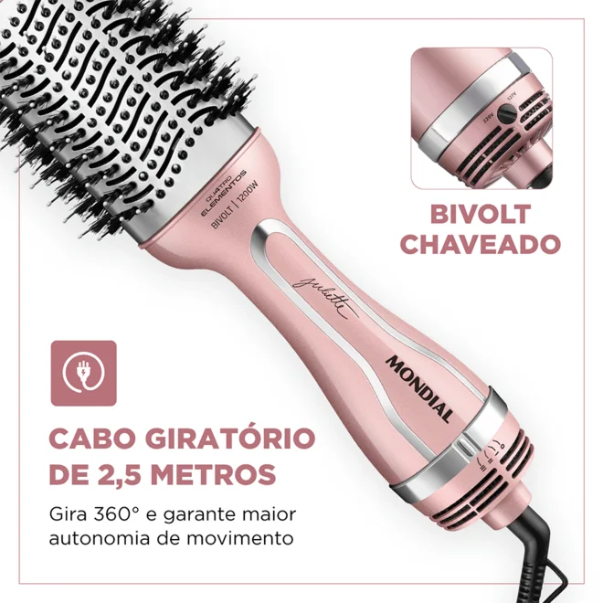 Escova Secadora e Alisadora Mondial By Juliette ES-JU-01 Golden Rose Bivolt 1200W AP/MT