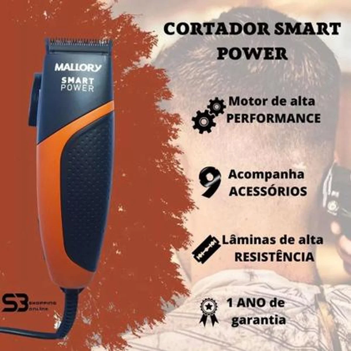 Cortador de Cabelo Mallory Smart Power 9 Acessórios 127V - AP / MT