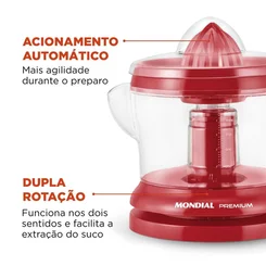Espremedor de Frutas Mondial Premium E-23 Vermelho 1,25L 127V - AP / MT