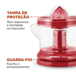 Espremedor de Frutas Mondial Premium E-23 Vermelho 1,25L 127V - AP / MT