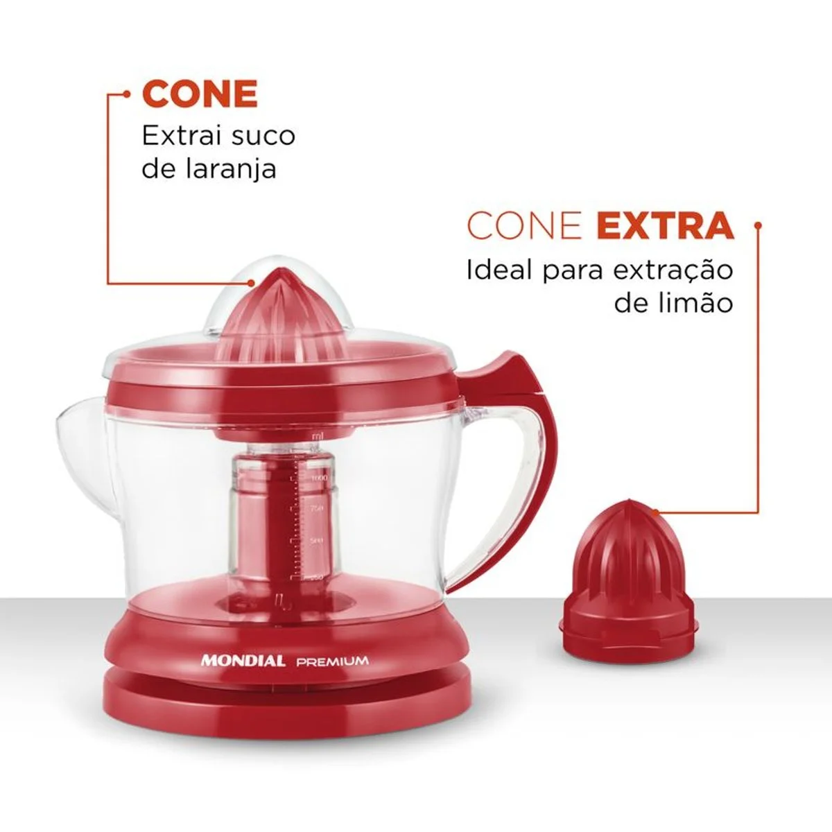 Espremedor de Frutas Mondial Premium E-23 Vermelho 1,25L 127V - AP / MT