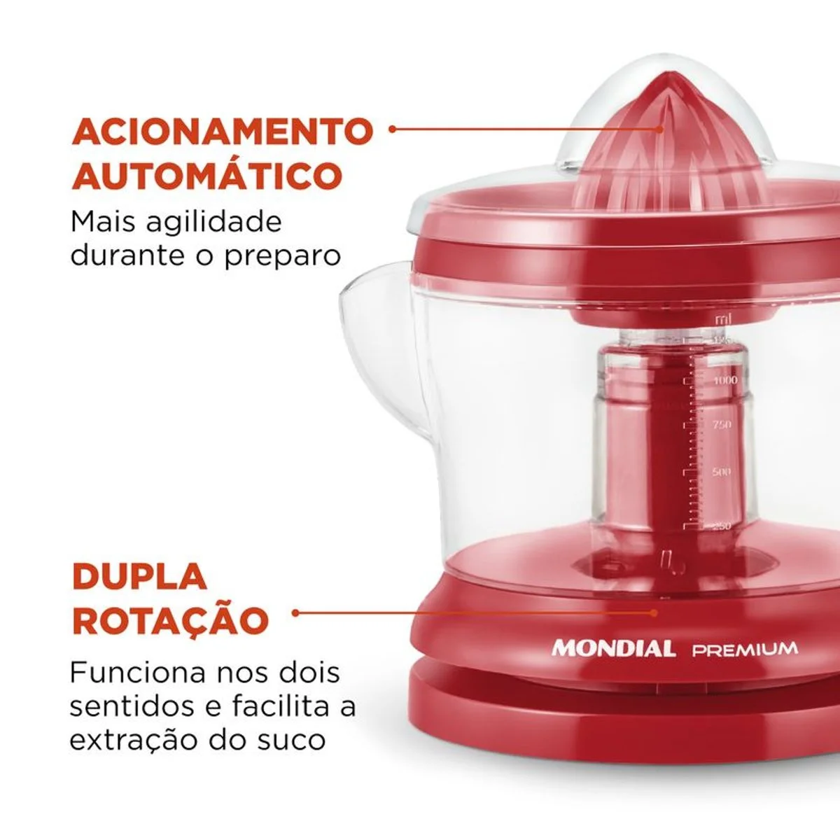 Espremedor de Frutas Mondial Premium E-23 Vermelho 1,25L 127V - AP / MT