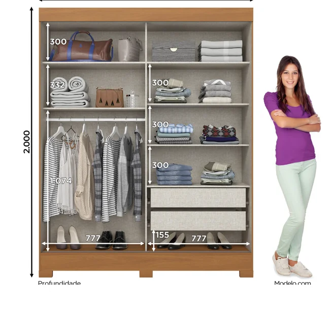Roupeiro 2P 2G Briz Deslizantes B353 Flex – Cinamomo / Off White