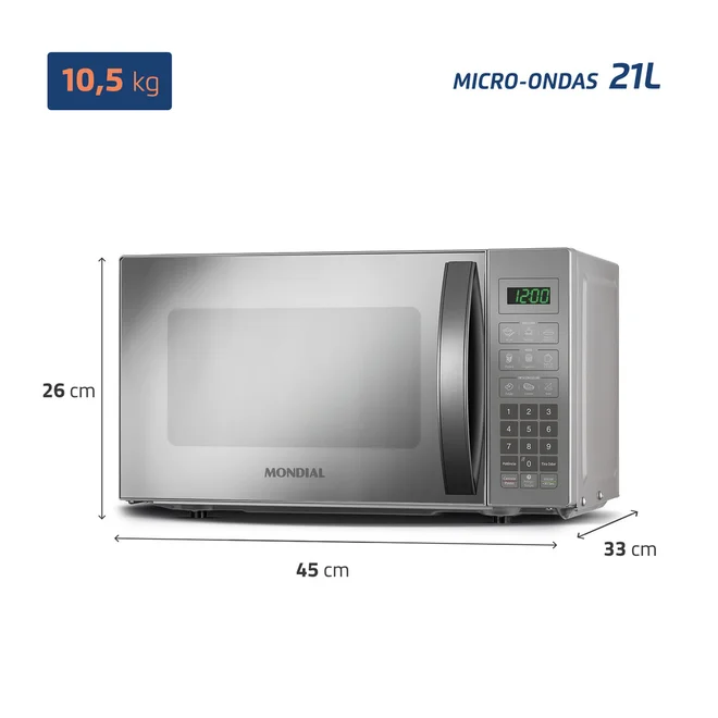 Micro-ondas Espelhado com Display Digital 21L MO-01-21-E Biv- Mondial