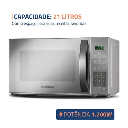 Micro-ondas Espelhado com Display Digital 21L MO-01-21-E Biv- Mondial