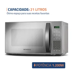 Micro-ondas Espelhado com Display Digital 21L MO-01-21-E Biv- Mondial