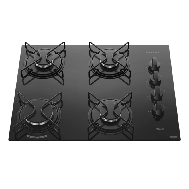 Fogão Cooktop 4 bocas Gás Milão Preto - Atlas