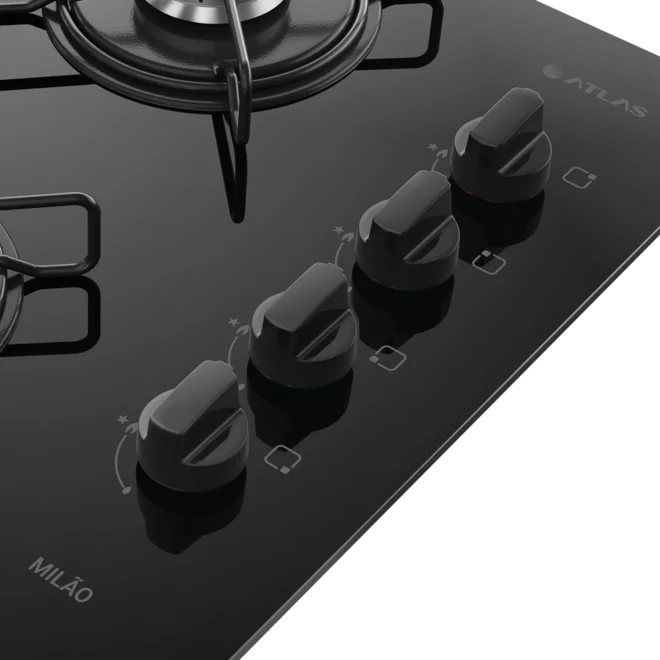 Fogão Cooktop 4 bocas Gás Milão Preto - Atlas