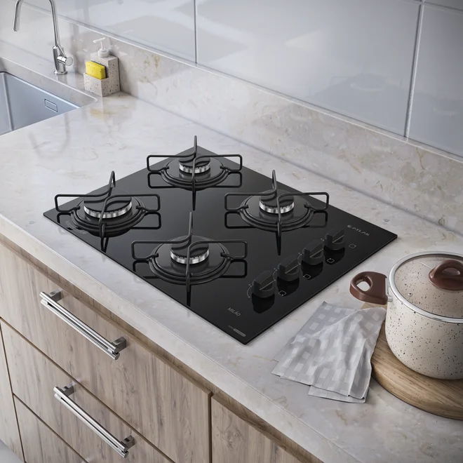 Fogão Cooktop 4 bocas Gás Milão Preto - Atlas