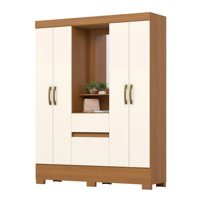 Roupeiro 4 Portas 2 Gavetas BS07-221 Cinamomo / Off White -Henn