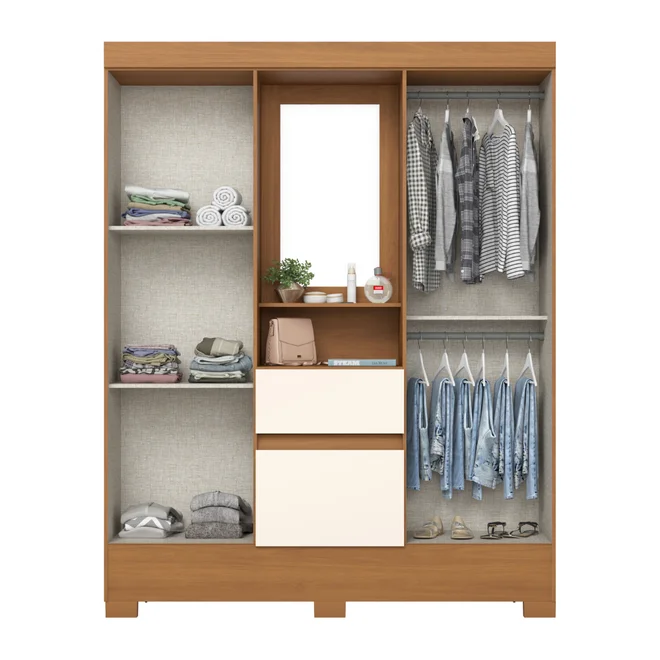 Roupeiro 4 Portas 2 Gavetas BS07-221 Cinamomo / Off White -Henn