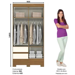 Roupeiro Briz Solteiro com 4 Portas 2 Gavetas BS02-221 Cinamomo/Off White - Henn