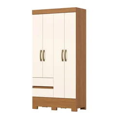 Roupeiro Briz Solteiro com 4 Portas 2 Gavetas BS02-221 Cinamomo/Off White - Henn