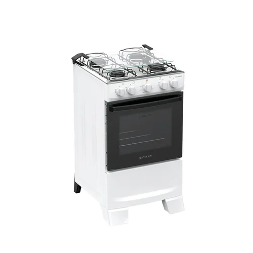 Fogão Atlas Coliseum Plus 4 Bocas Branco Mesa Inox Forno 50L - AP / MT