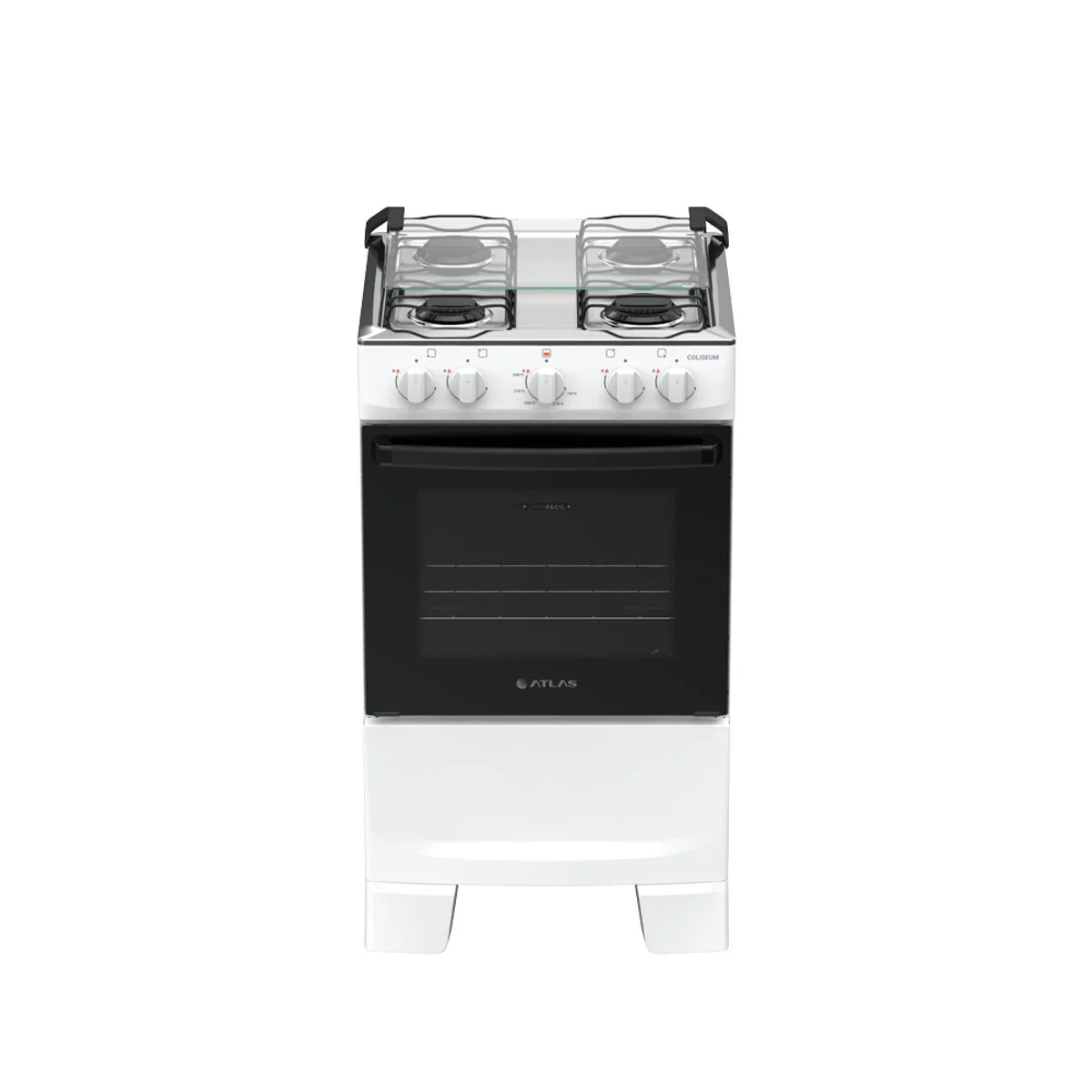 Fogão Atlas Coliseum Plus 4 Bocas Branco Mesa Inox Forno 50L - AP / MT