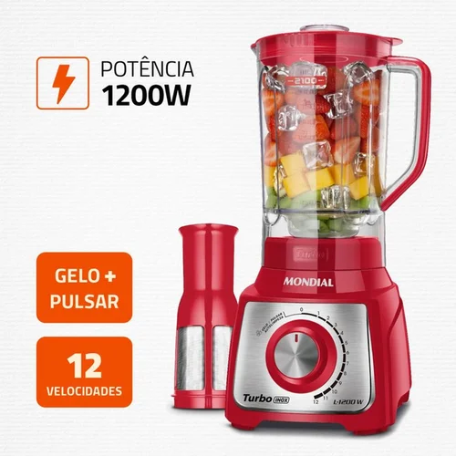 Liquidificador Mondial Turbo Inox L-1200 RI 3L 1200W Vermelho 127V - AP / MT