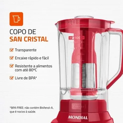 Liquidificador Mondial Turbo Inox L-1200 RI 3L 1200W Vermelho 127V - AP / MT