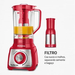 Liquidificador Mondial Turbo Inox L-1200 RI 3L 1200W Vermelho 127V - AP / MT