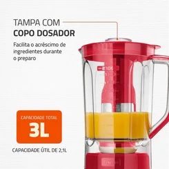 Liquidificador Mondial Turbo Inox L-1200 RI 3L 1200W Vermelho 127V - AP / MT