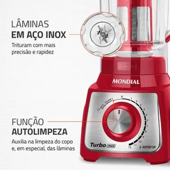 Liquidificador Mondial Turbo Inox L-1200 RI 3L 1200W Vermelho 127V - AP / MT