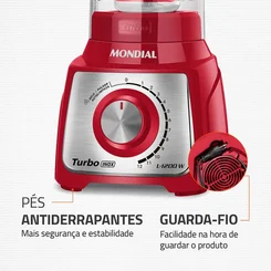 Liquidificador Mondial Turbo Inox L-1200 RI 3L 1200W Vermelho 127V - AP / MT
