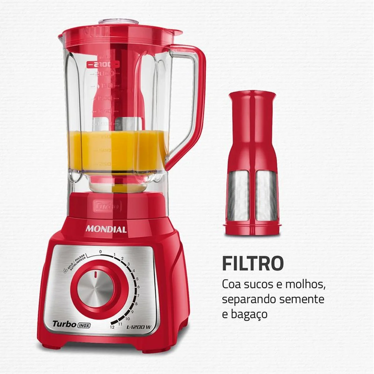 Liquidificador Mondial Turbo Inox L-1200 RI 3L 1200W Vermelho 127V - AP / MT