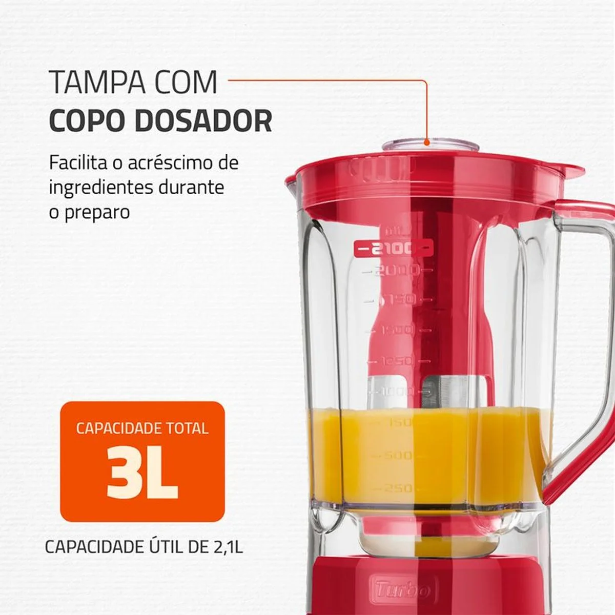 Liquidificador Mondial Turbo Inox L-1200 RI 3L 1200W Vermelho 127V - AP / MT
