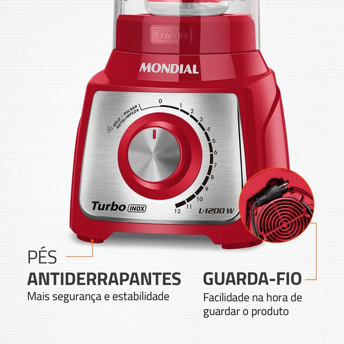 Liquidificador Mondial Turbo Inox L-1200 RI 3L 1200W Vermelho 127V - AP / MT