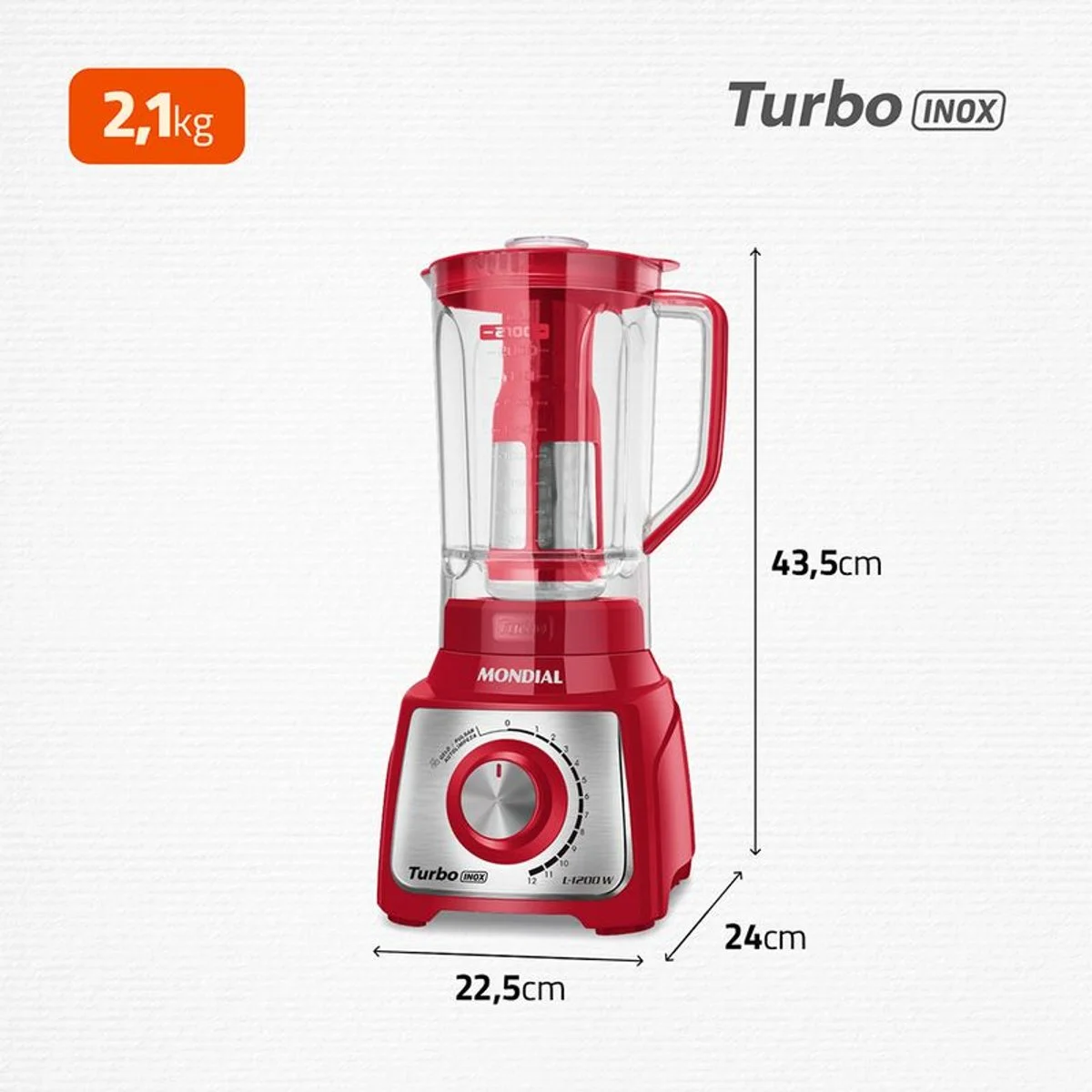 Liquidificador Mondial Turbo Inox L-1200 RI 3L 1200W Vermelho 127V - AP / MT