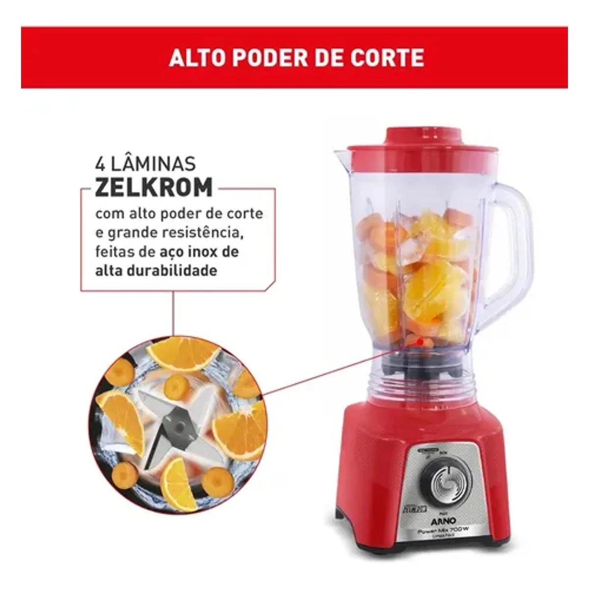Liquidificador Arno Power Mix Limpa Fácil 700W Vermelho LQ36 - AP / MT