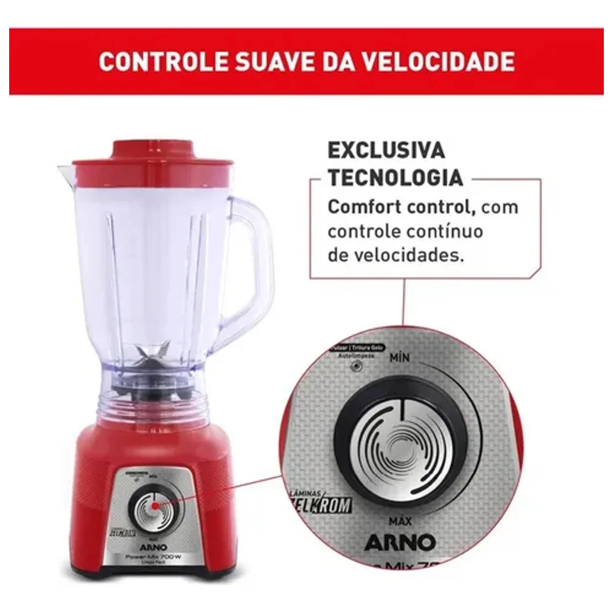 Liquidificador Arno Power Mix Limpa Fácil 700W Vermelho LQ36 - AP / MT
