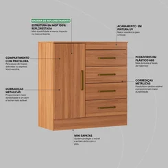 Cômoda Montevidéu 4 Gavetas 1 Porta com Pés Amêndola Touch - AP / MT