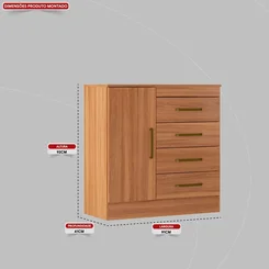 Cômoda Montevidéu 4 Gavetas 1 Porta com Pés Amêndola Touch - AP / MT
