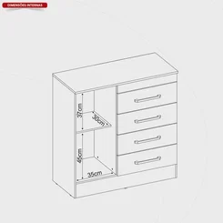 Cômoda Montevidéu 4 Gavetas 1 Porta com Pés Amêndola Touch - AP / MT