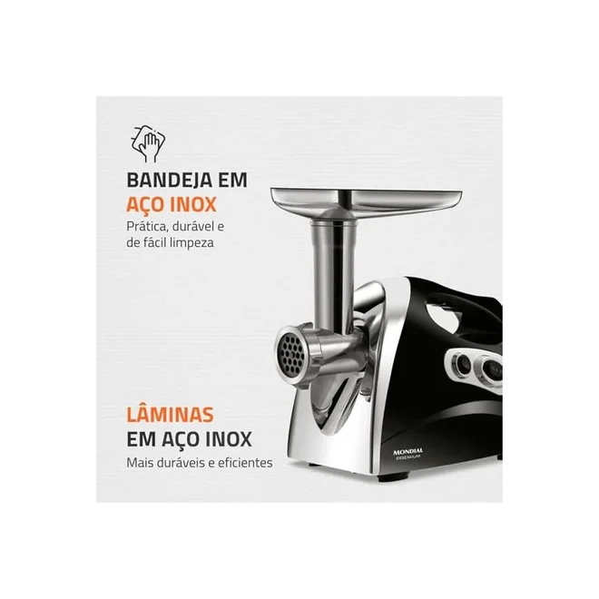 Moedor de Carne Elétrico Mondial Premium MC-03 500W 127V Preto Inox - AP / MT