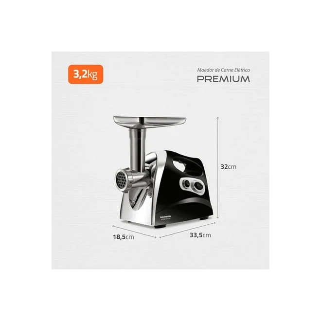 Moedor de Carne Elétrico Mondial Premium MC-03 500W 127V Preto Inox - AP / MT