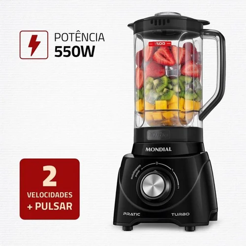 Liquidificador Mondial Pratic Turbo L-98-B 2,2L 550W Preto 127V - AP / MT