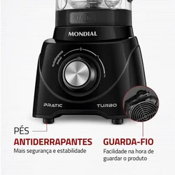 Liquidificador Mondial Pratic Turbo L-98-B 2,2L 550W Preto 127V - AP / MT