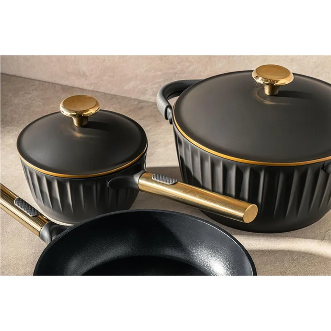 Conjunto de Panelas MTA Concept Gold 4 Peças Alumínio Injetado Revestimento Cerâmico Preto - AP / MT